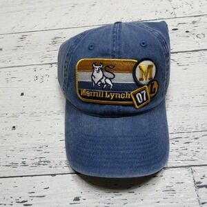 Merrill Lynch Hat Cap Strap Back Blue Denim Embroidered Patch Advertising Mens